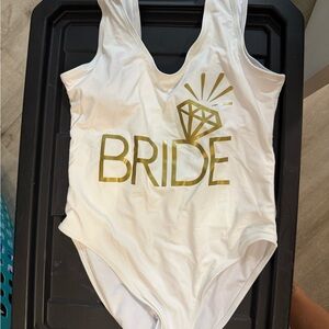 White Bride Swimsuit with Gold Print
